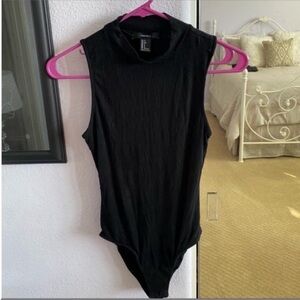 Women's Black Sleeveless Forever 21 Turtleneck Ribbed Bodysuit Size Small